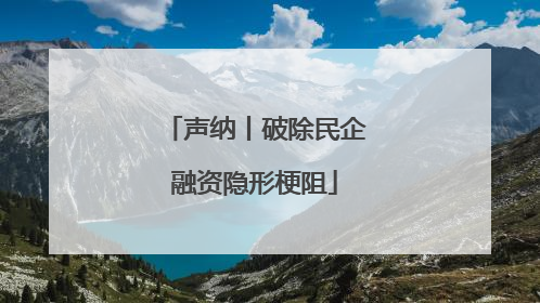 声纳丨破除民企融资隐形梗阻