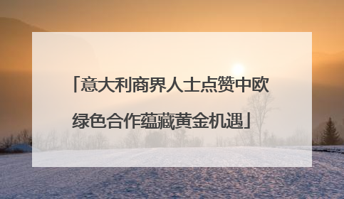 意大利商界人士点赞中欧绿色合作蕴藏黄金机遇